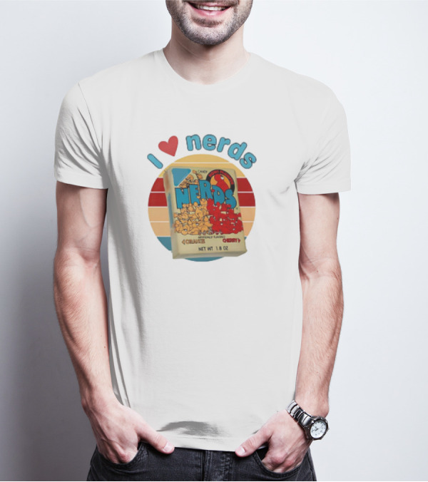 I Love Nerds Candy Box Cherry Orange Vintage Retro Style T-Shirt