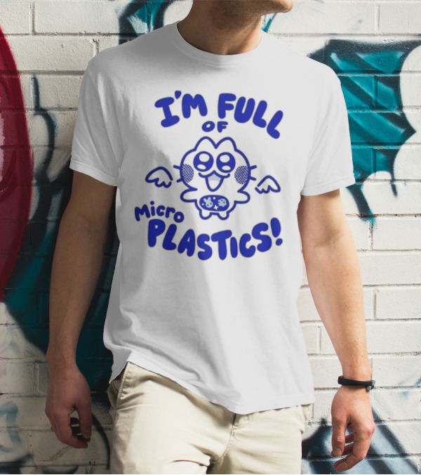 I'm Full Of Microplastics Funny Cartoon Character With Blue Outline T-Shirt