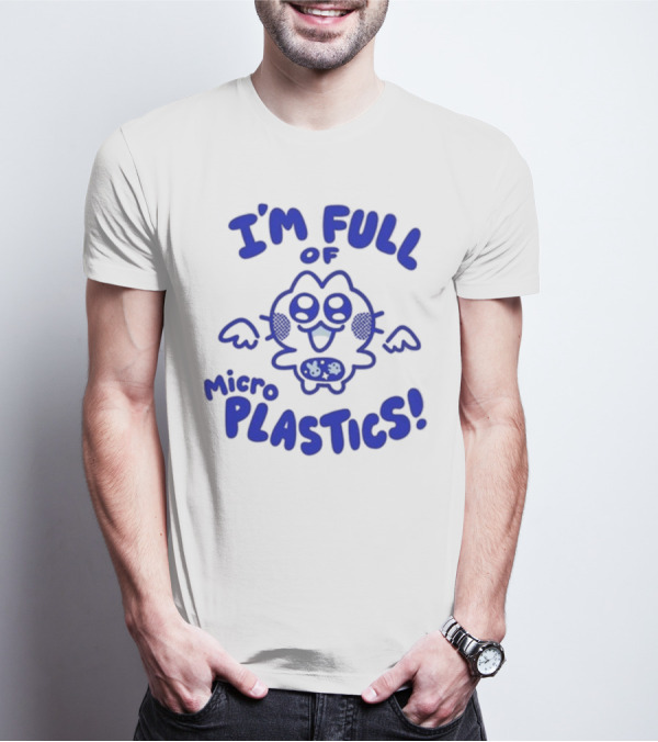 I'm Full Of Microplastics Funny Cartoon Character With Blue Outline T-Shirt