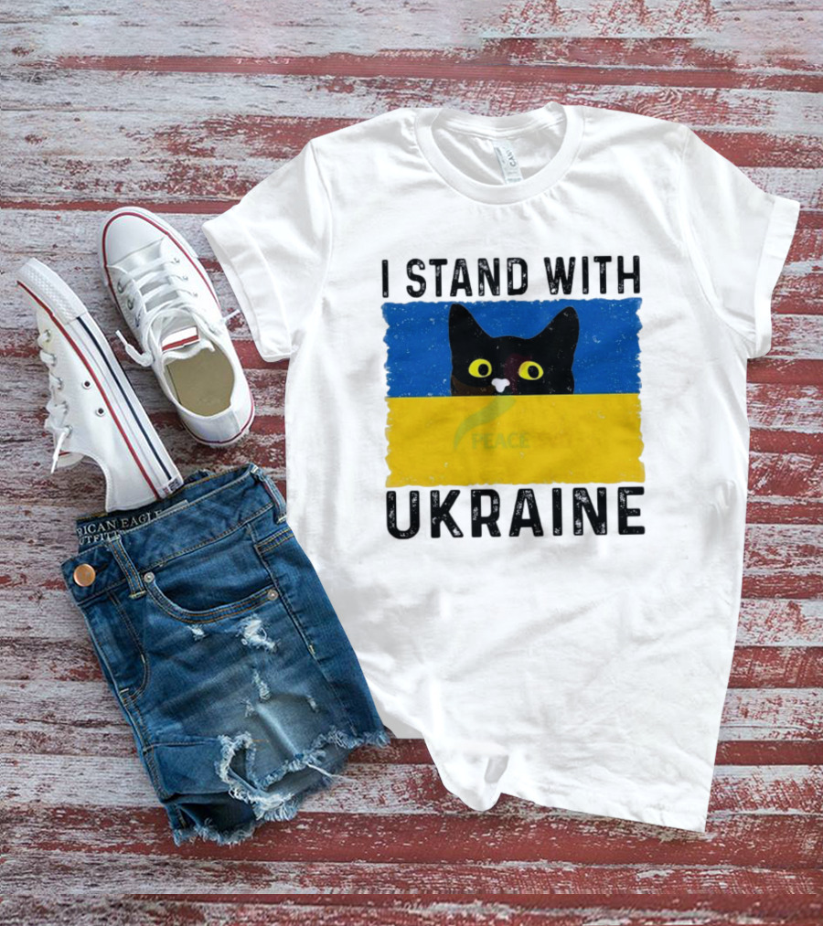I Stand With Ukraine Cat Peace Symbol T-Shirt