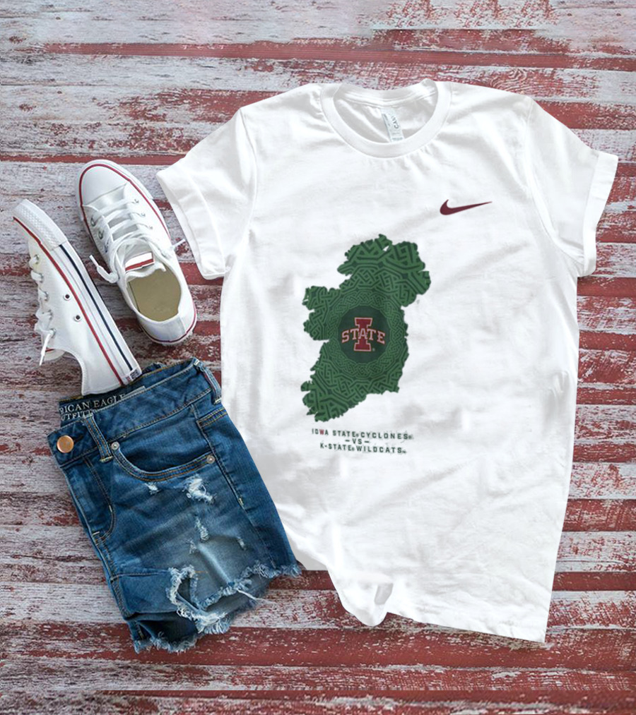 Iowa State Vs K-State Nike Aer Lingus Classic Ireland Map Design T-Shirt