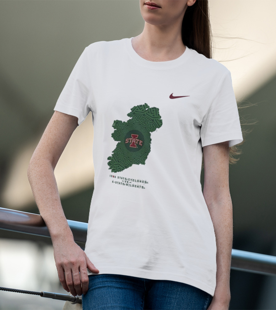 Iowa State Vs K-State Nike Aer Lingus Classic Ireland Map Design T-Shirt