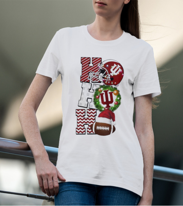 Indiana Hoosiers Football Christmas Game Day Ho Ho Ho Holiday Cheer T-Shirt