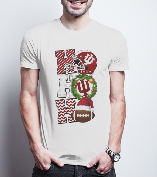 Indiana Hoosiers Football Christmas Game Day Ho Ho Ho Holiday Cheer T-Shirt