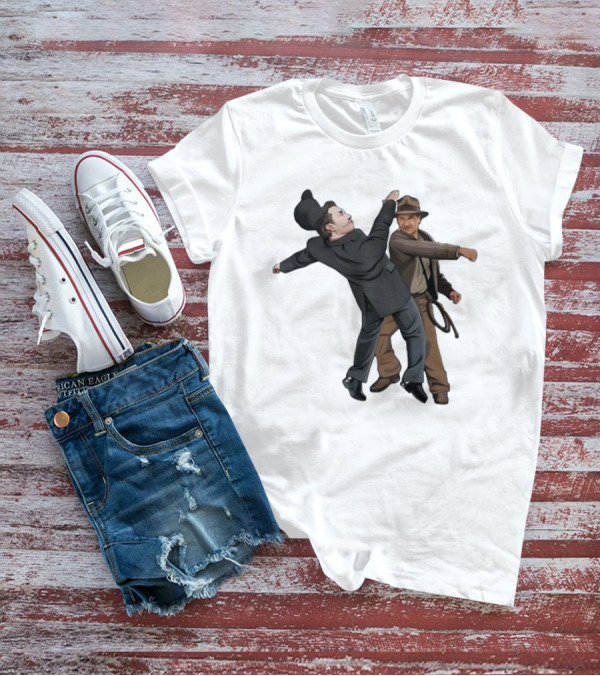 Indiana Jones Punching Elon Musk Salute Scene T-Shirt