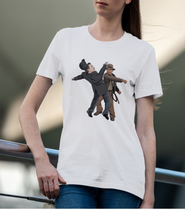 Indiana Jones Punching Elon Musk Salute Scene T-Shirt
