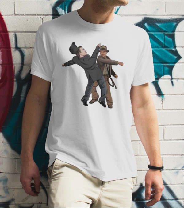 Indiana Jones Punching Elon Musk Salute Scene T-Shirt