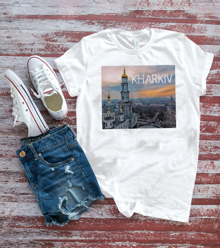 Kharkiv City Skyline With Famous Cathedral Sunset View T-Shirt