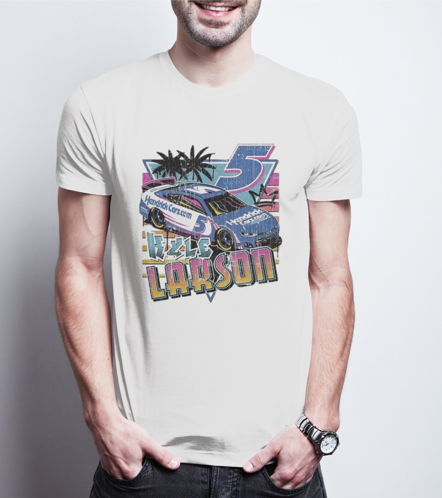 Kyle Larson Hendrickcars.com Racing Car Palm Trees Sunset Retro Style T-Shirt
