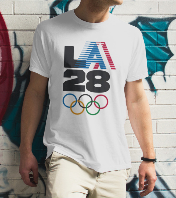 "LA 2028 Summer Olympics Retro Style With Olympic Rings" T-Shirt