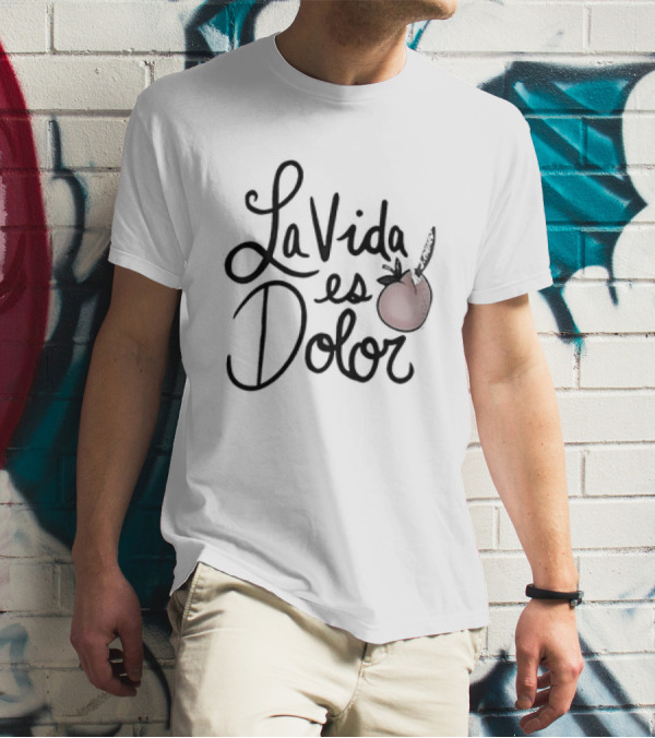 La Vida Es Dolor Red Heart Drawing T-Shirt