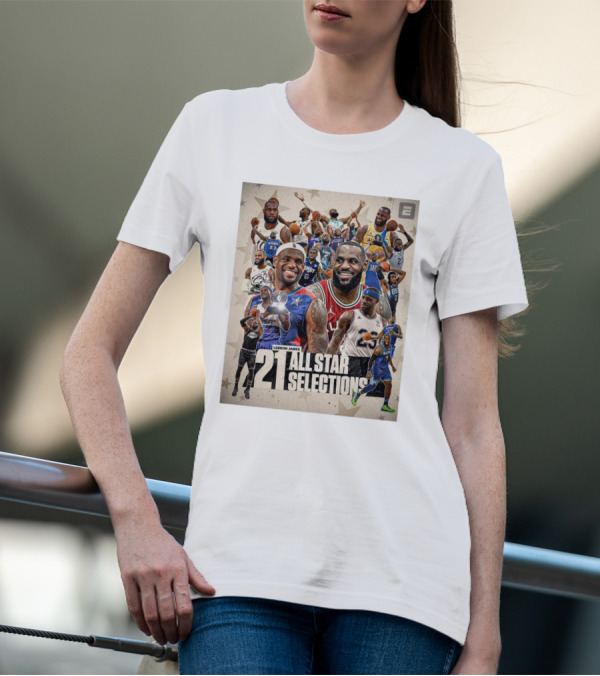 Lebron James 21 All Star Selections Celebrating Iconic NBA Career Highlights T-Shirt