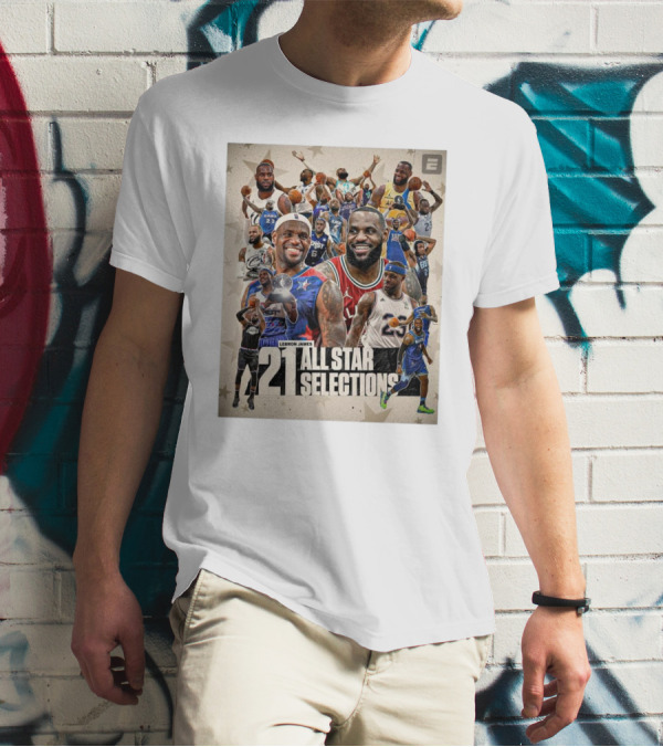 Lebron James 21 All Star Selections Celebrating Iconic NBA Career Highlights T-Shirt