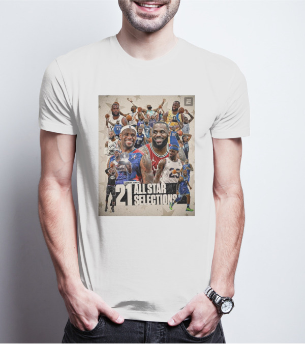 Lebron James 21 All Star Selections Celebrating Iconic NBA Career Highlights T-Shirt