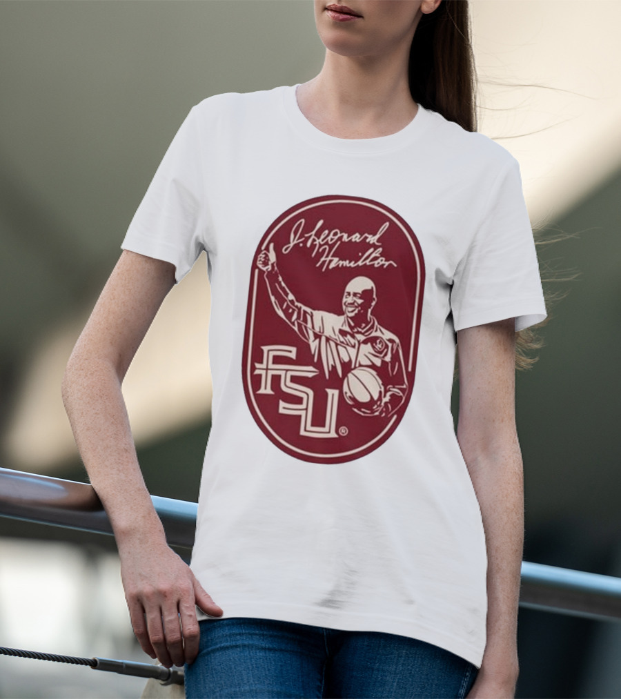 Leonard Hamilton FSU Basketball Coach With Ball And Signature T-Shirt