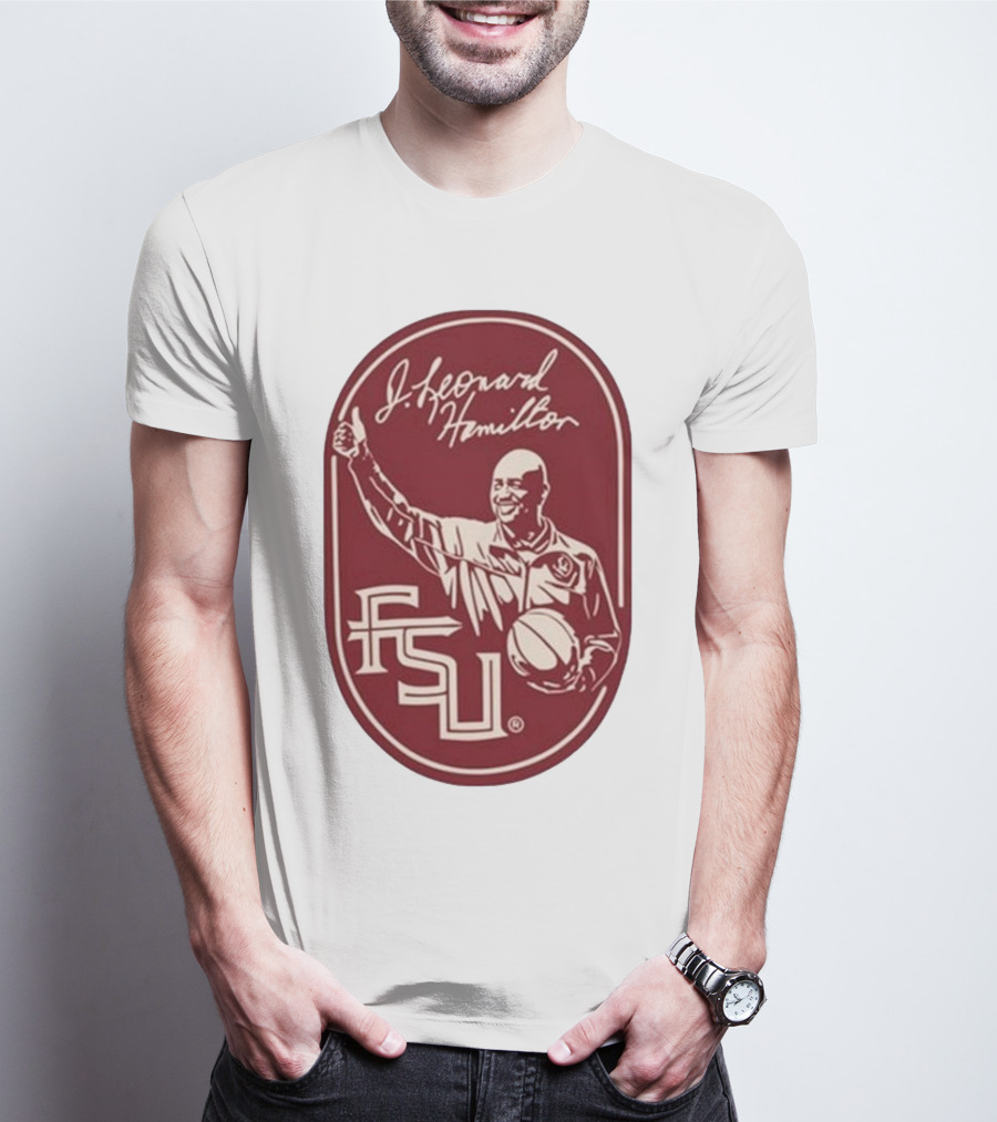 Leonard Hamilton FSU Basketball Coach With Ball And Signature T-Shirt