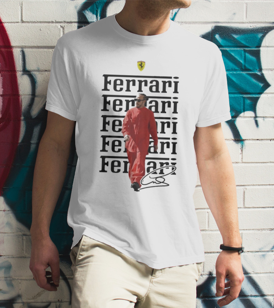 Ferrari 2025 Signature Lewis Hamilton Red Racing Suit T-Shirt