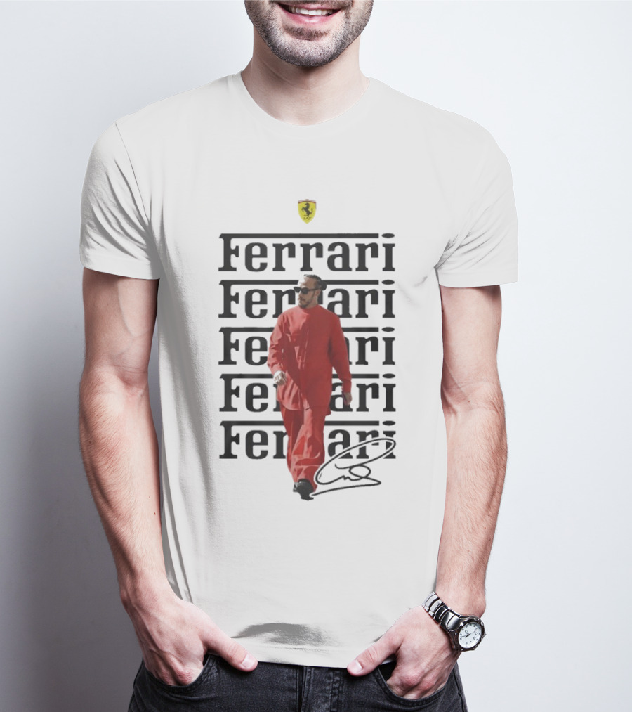 Ferrari 2025 Signature Lewis Hamilton Red Racing Suit T-Shirt