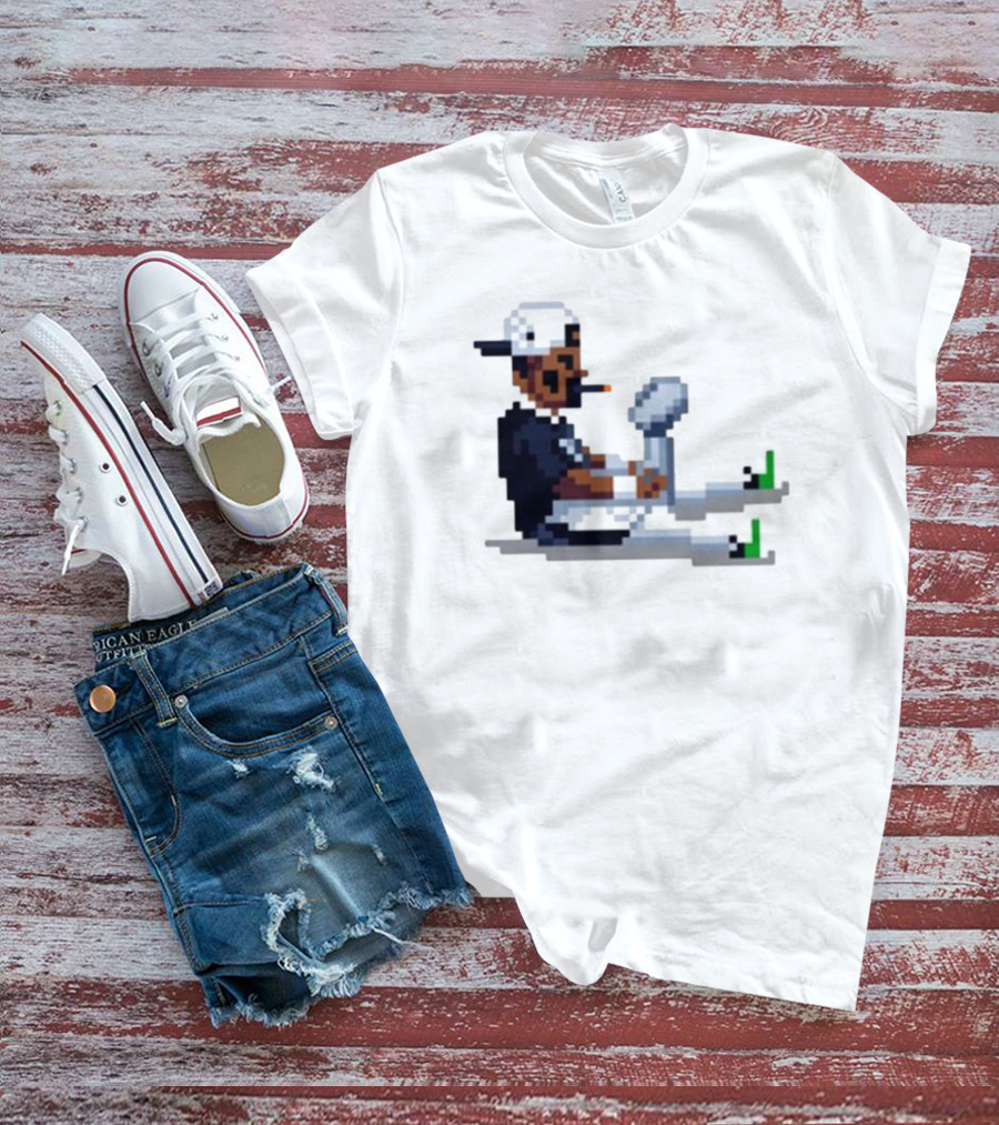 Jalen Hurts Philadelphia Eagles Champs 2025 Pixel Pigskin Player Holding Trophy T-Shirt