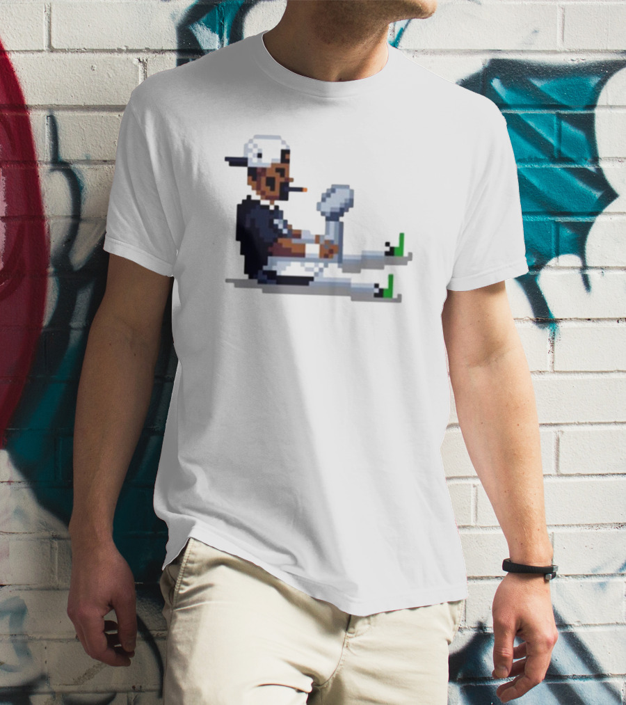 Jalen Hurts Philadelphia Eagles Champs 2025 Pixel Pigskin Player Holding Trophy T-Shirt
