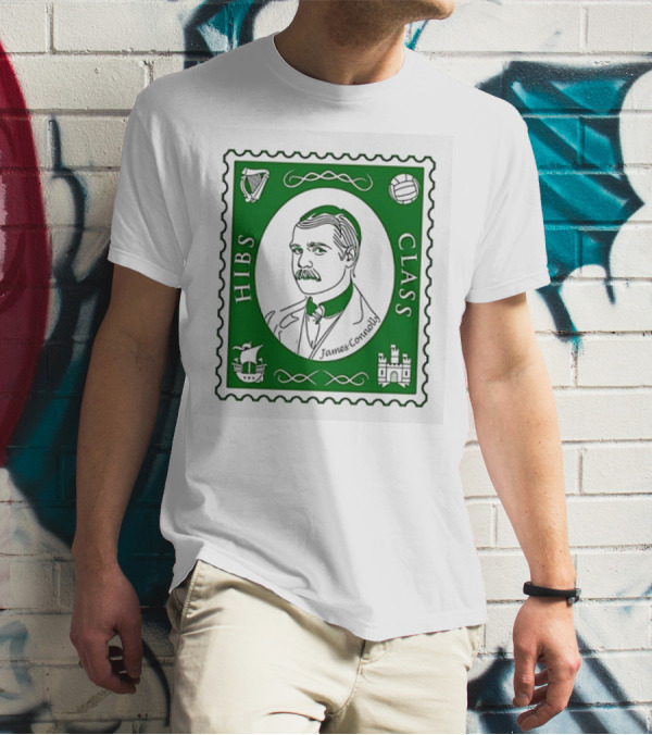 James Connolly Hibs Class Stamp With Harp, Ball, Ship, Castle Symbols T-Shirt