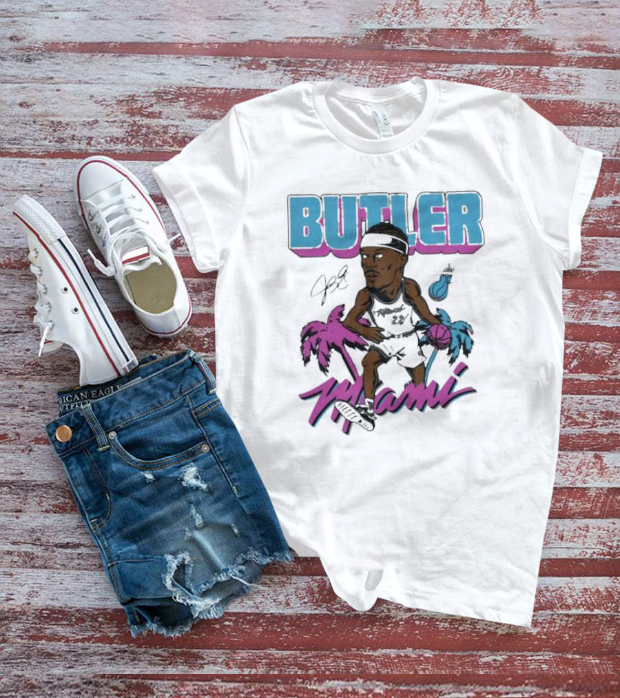 Butler Miami Basketball Caricature With Palm Trees And Flaming Ball T-Shirt