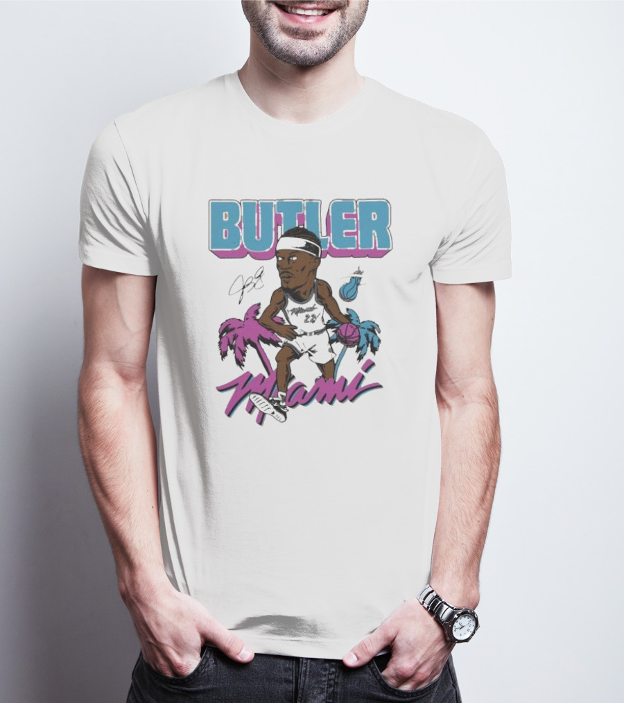 Butler Miami Basketball Caricature With Palm Trees And Flaming Ball T-Shirt
