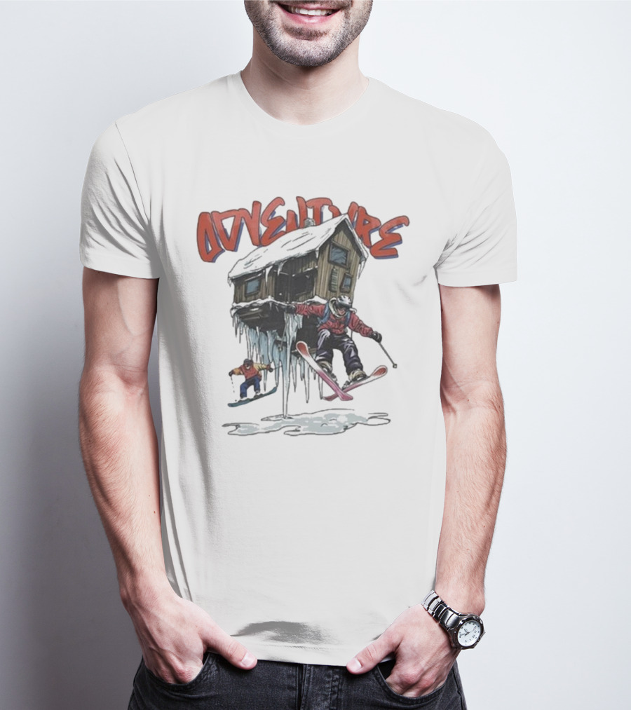 Adventure Jimmy's One Last Run Skiing Cabin Snowboarding T-Shirt