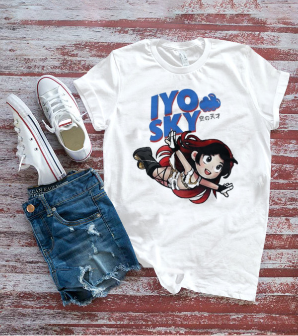 Iyo Sky Anime Character With Red And Black Hair Floating In The Clouds T-Shirt