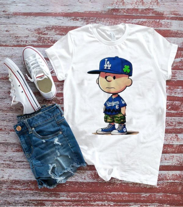 Los Angeles Dodgers Charlie Brown St. Patrick's Day LA Hat Clover Dodgers 6 Jersey T-Shirt
