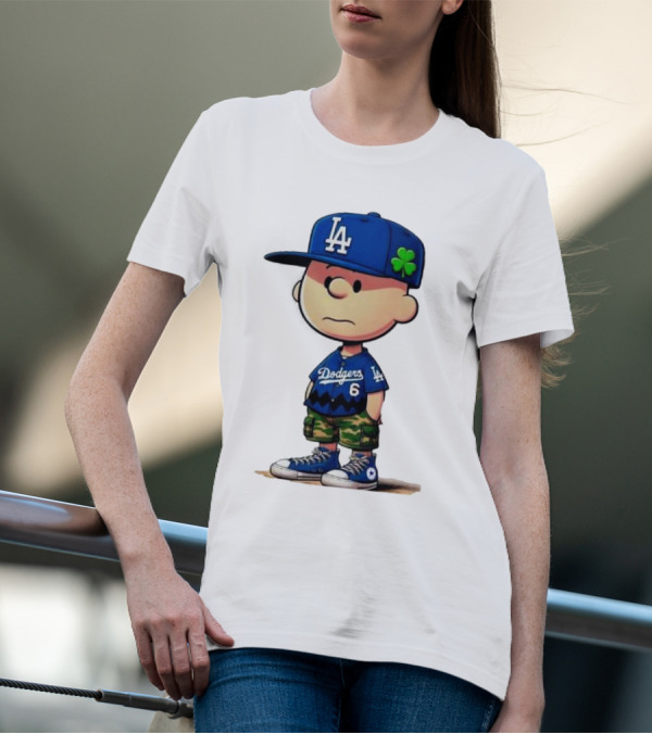 Los Angeles Dodgers Charlie Brown St. Patrick's Day LA Hat Clover Dodgers 6 Jersey T-Shirt