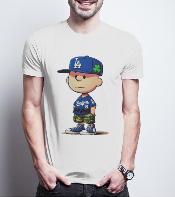 Los Angeles Dodgers Charlie Brown St. Patrick's Day LA Hat Clover Dodgers 6 Jersey T-Shirt