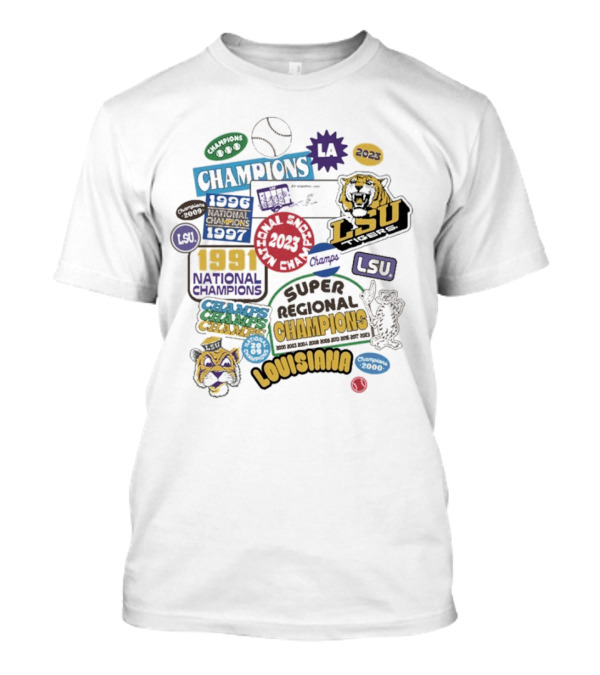LSU Louisiana National Champions 1958 2003 2007 Super Regional College Omaha Lacrosse T-Shirt