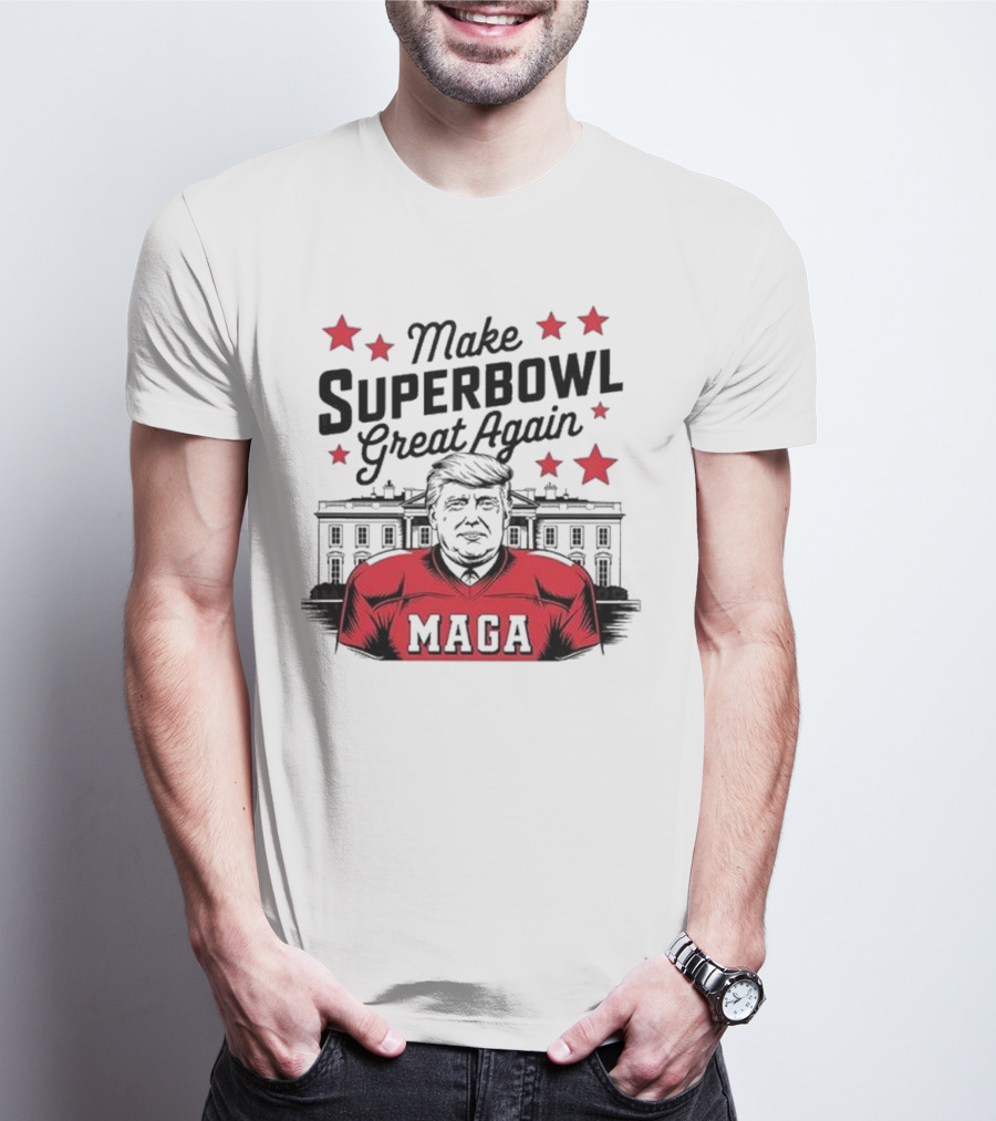 Make Superbowl Great Again MAGA Trump 2025 Red Jersey Stars T-Shirt