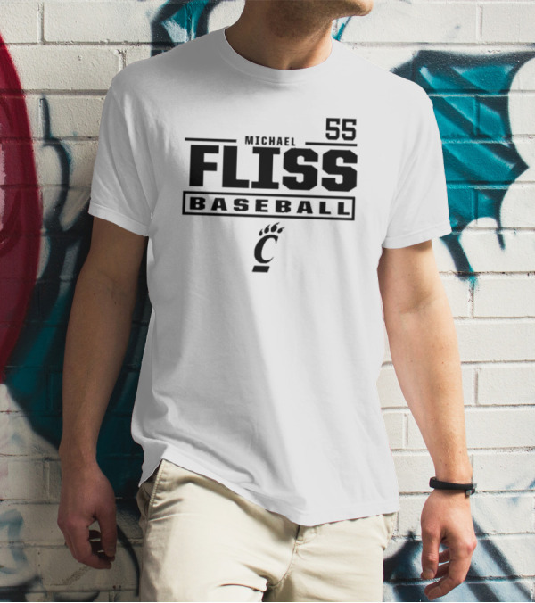 Michael Fliss 55 Cincinnati Bearcats Baseball 2025 Bold Athlete Number Design T-Shirt