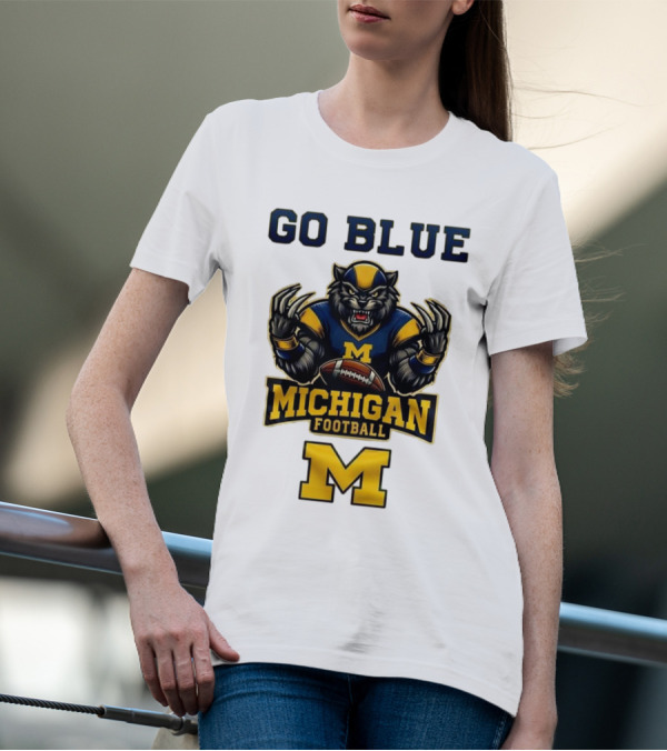 Go Blue Michigan Football Wolverine Mascot M T-Shirt