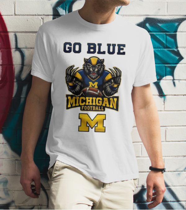 Go Blue Michigan Football Wolverine Mascot M T-Shirt