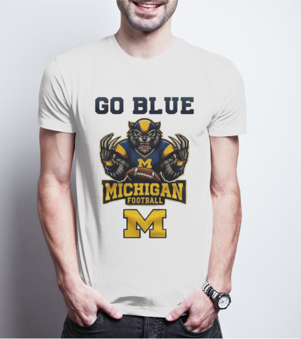 Go Blue Michigan Football Wolverine Mascot M T-Shirt