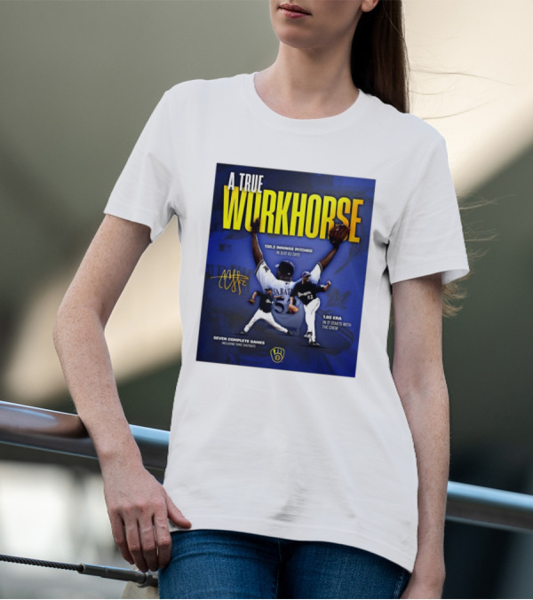 A True Workhorse Milwaukee Brewers CC Sabathia 130.2 Innings 82 Days 1.65 ERA Seven Complete Games Signature T-Shirt