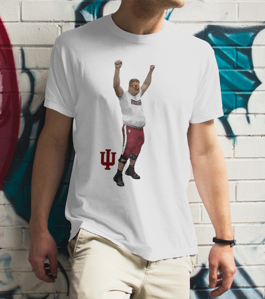 Mike Katic Indiana Hoosiers Football Player Celebration Cartoon IU Logo T-Shirt