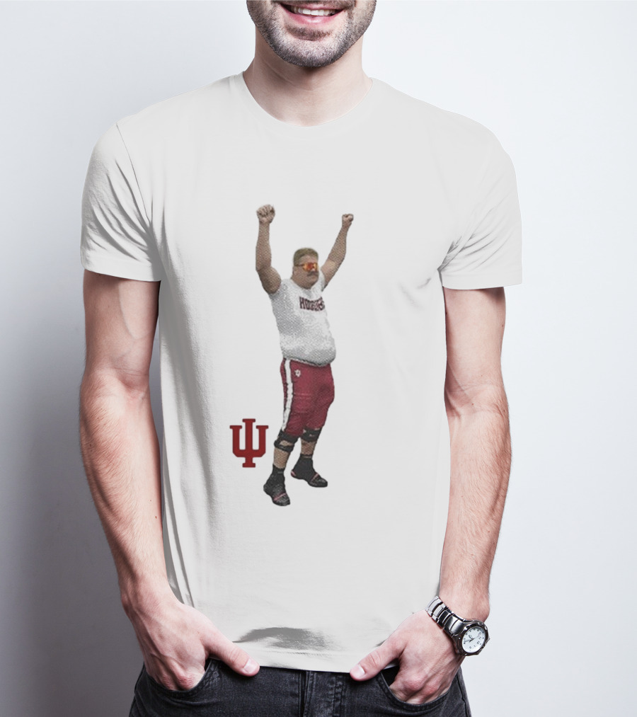 Mike Katic Indiana Hoosiers Football Player Celebration Cartoon IU Logo T-Shirt