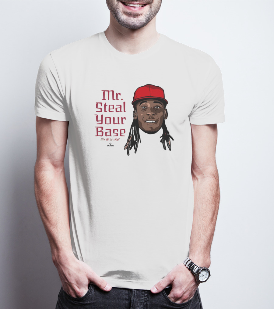 Mr Steal Your Base Elly De La Cruz Red Cap Portrait T-Shirt