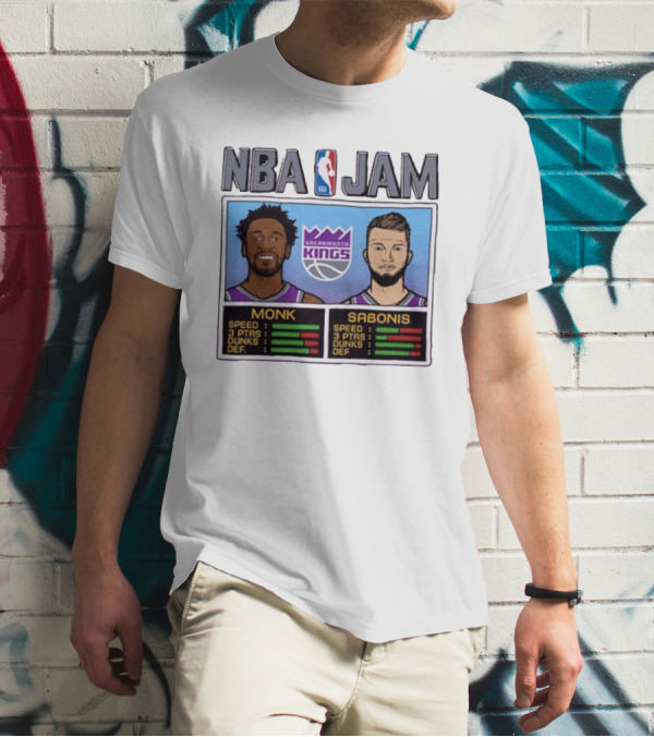 NBA Jam Sacramento Kings Monk Sabonis Stats Graphic T-Shirt