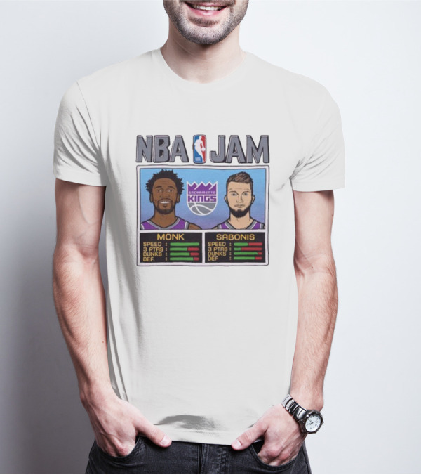 NBA Jam Sacramento Kings Monk Sabonis Stats Graphic T-Shirt