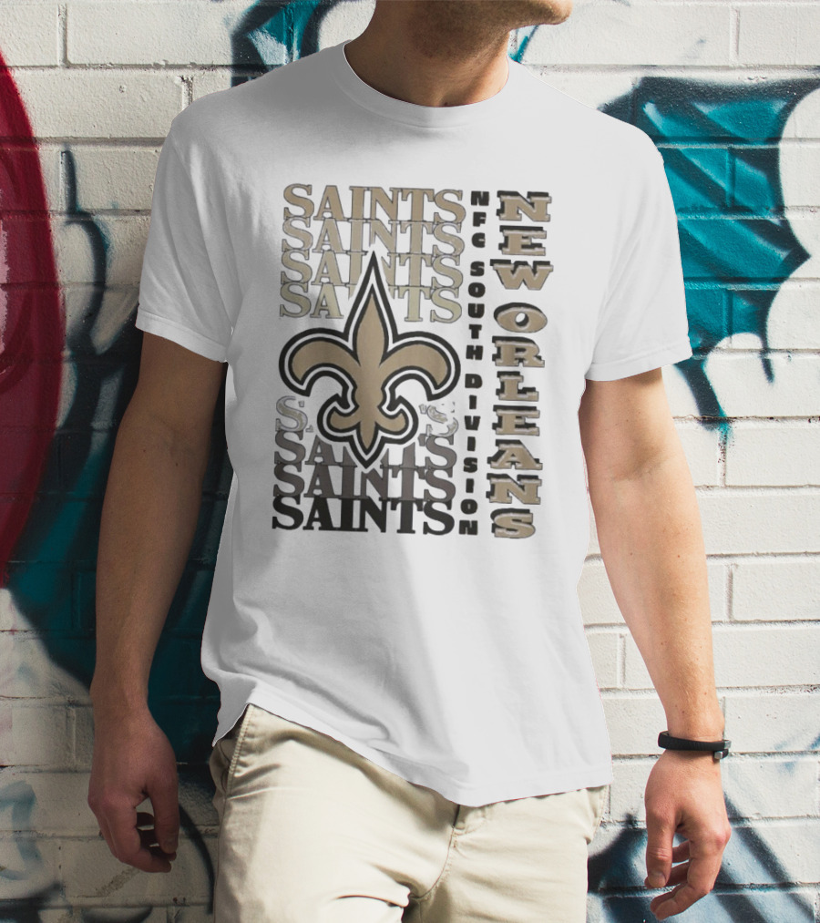 New Orleans Saints NFC South Division Fleur-de-Lis Saints Text Pattern T-Shirt