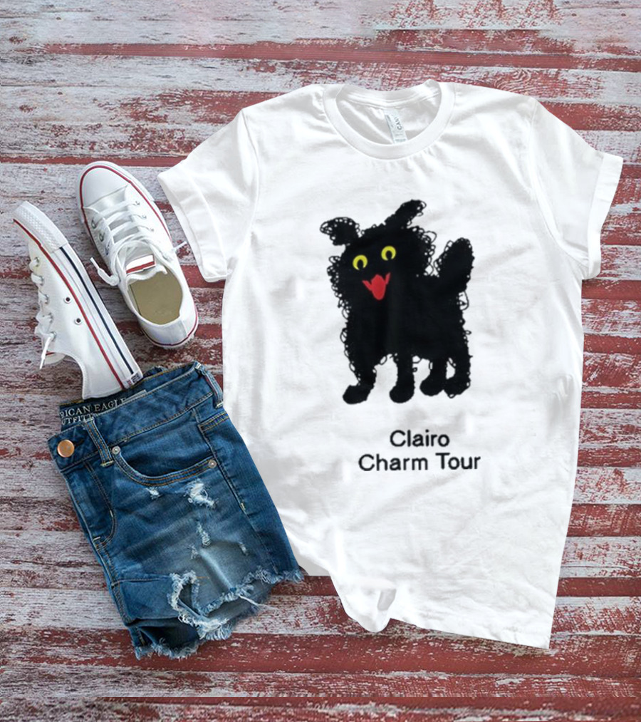 Clairo Charm Tour Cat Yellow Eyes Red Mouth Black Silhouette T-Shirt