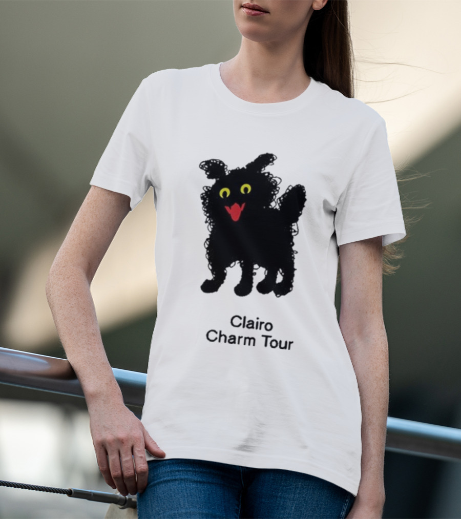 Clairo Charm Tour Cat Yellow Eyes Red Mouth Black Silhouette T-Shirt