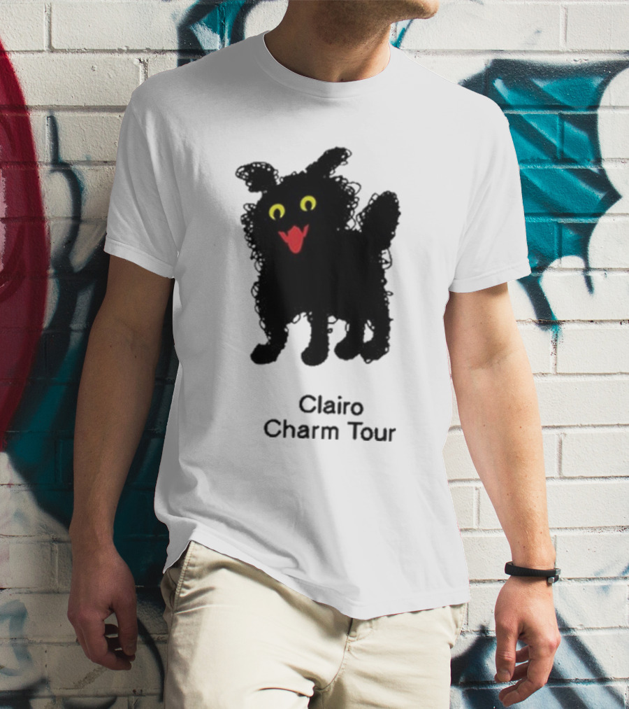 Clairo Charm Tour Cat Yellow Eyes Red Mouth Black Silhouette T-Shirt