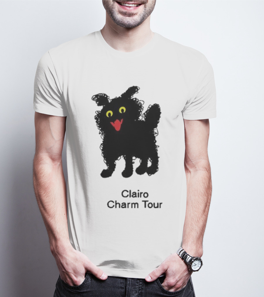 Clairo Charm Tour Cat Yellow Eyes Red Mouth Black Silhouette T-Shirt