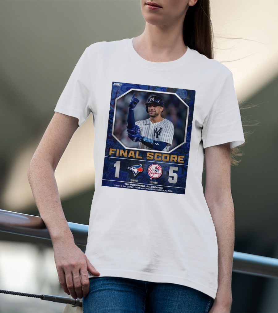 Toronto Blue Jays 1 New York Yankees 5 Final Score Top Performer J.C. Escarra 2-for-4 RBI Single First Major-League Home Run 2 RBI T-Shirt